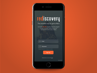 Rediscovery- Daily UI 001- Signup Form app challenge daily dailyui login mars space travel ui