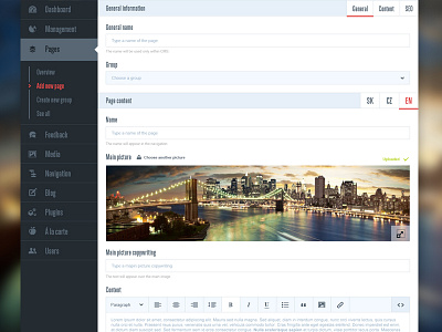 Plat4M CMS admin button cms dashboard design editor flat image modern navigation upload wysiwyg