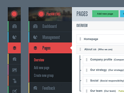 CMS Sidemenu admin button cms dashboard design editor flat image modern navigation upload wysiwyg