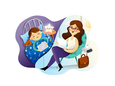 Illustration for Kids App bedtime book child empty state illustrations ipad kids onboarding read story