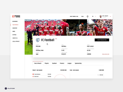 Sponsor.Online - Smart Analytics dashboard design football football club footballer interface soccer soccer club sponsor sponsorship sport ui ux website