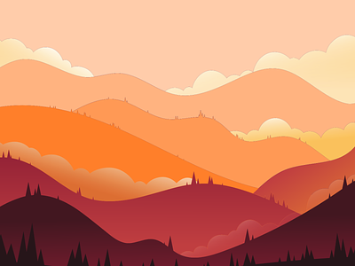 Landscape Mountain Sunset Illustration