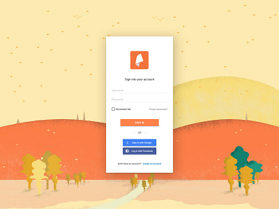 Foldded - The App for my Momma authentication illustration login login page material design orange signup signup page social trees