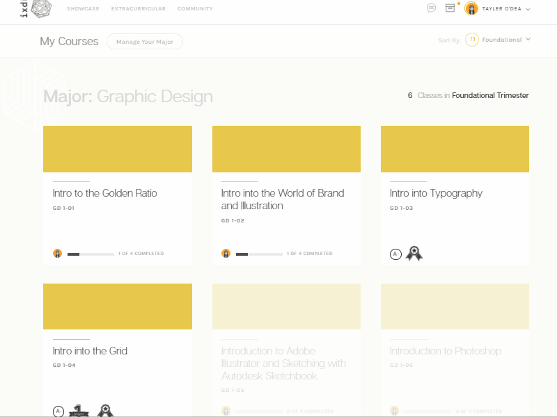 Learning Dashboard course course grid dropdown edu education grid hover ixdi learning lms webflow