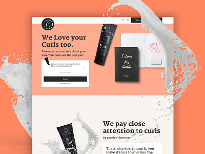 Controlled Chaos Site Design for Engine Commerce beauty color curls desktop hair milk mockup product splash white