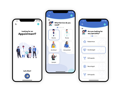 Appointment Finder App app app design app ui appointment appointment app card detail doctor home icons illustration mobile app new app new design ui ux