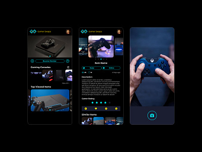 Gaming Store App app app design app ui camera capture console design details ecommerce egaming game gamer gaming home member mobile app store swaps ui ui ux