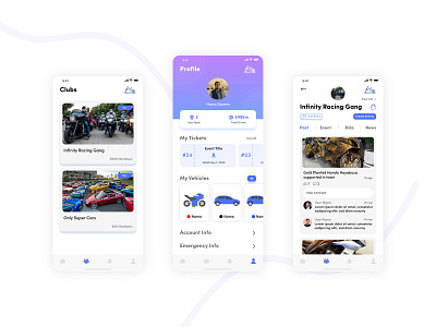 Rider App app design app ui bike branding club design gradient home illustration logo mobile app profile rider riders social social app ui ui ux vector vehicle
