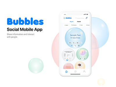 Bubbles Social App app design app ui bubbles design home design home page home screen menu bar mobile app mobile app design new app design recent social social app tap bar ui ui ux