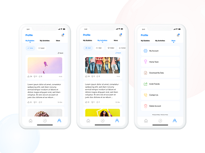 Social App, Activity, Settings pages activities activity app design app ui design mobile app mobile app design more new app settings social social app social app design trend ui ui ux ux
