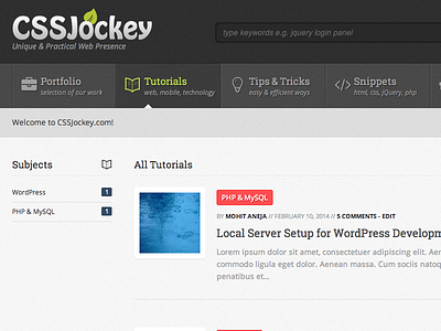 CSSJockey.com Tutorials Page blog loop logo navigation search tutorial page