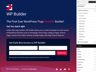WP Builder - Coming Soon coming soon design landing page subscribe under construction wordpress