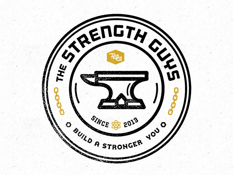 The Strength Guys logo seal emblem black gold strength fitness bold anvil forefathers