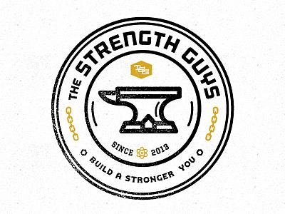 The Strength Guys anvil black bold emblem fitness forefathers gold logo seal strength