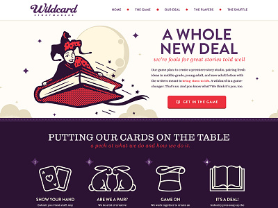 Wildcard Storymakers cream forefathers icons illustration purple red website