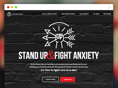 Anxiety Fight Launch big type black branding forefathers homepage icons one page red responsive website white