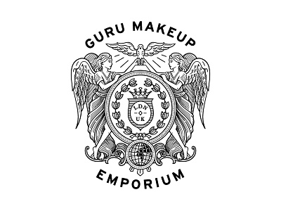 Guru Makeup Emporium black and white branding identity illustration logo makeup retail logo seal vintage