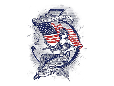 Happy 3 Years! 4th of july forefathers illustration independence label red white and blue vintage