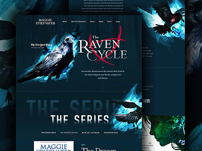 Maggie Stiefvater - The Raven Cycle author blue dark forefathers microsite one page texture ui ux watercolor web