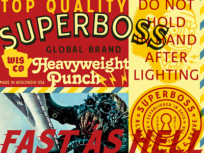 SUPERBOSS ID Materials badges brand branding collage id illustration retro seals system typography web website