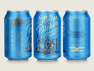 13 Stripes Brewing - Molly Pitcher American Wheat Can Design 13 stripes beer beer label can design craft beer forefathers illustrations labels package design packaging print design