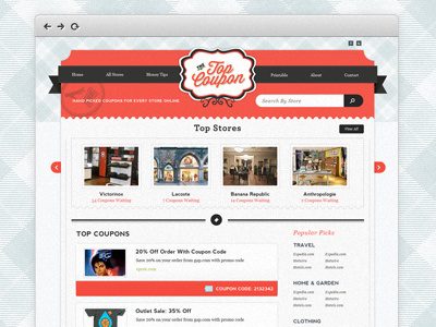 The Top Coupon blue coupon deals homepage light red stores white