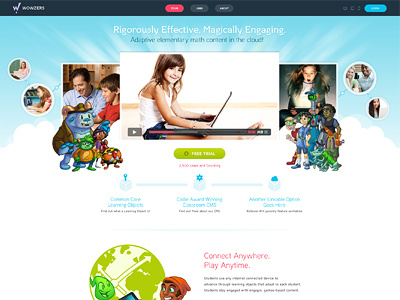 Wowzers blue clouds colorful homepage playful responsive responsive design sky website white