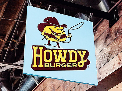 Howdy Burger Now Open! brand branding branding design cowboy hamburgers logo logos logotype restaurant restaurants retro script vintage western