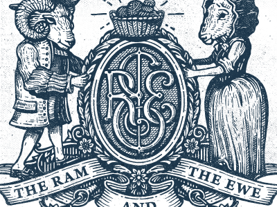 The Ram & The Ewe blue and white branding forefathers illustratino logo logo design vintage yarn