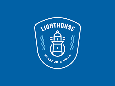 Lighthouse Seafood & Grill badge brand mark branding design illustration lighthouse logo logo design minimal logo vector
