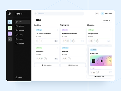 Collab - Web app arounda concept double sidebar figma gradient interface kanban board product design product map project management projects saas search service software tasks ui ux web application workspace