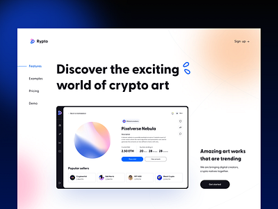 Rypto - Landing Page app arounda art bitcoin blockchain color concept crypto cryptocyrrency ethereum figma gallery gradient intrface landing page marketplace nft ui ux web