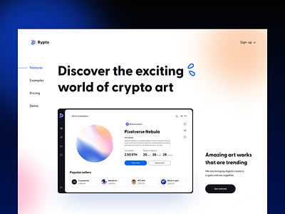 Rypto - Landing Page app arounda art bitcoin blockchain color concept crypto cryptocyrrency ethereum figma gallery gradient intrface landing page marketplace nft ui ux web