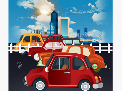 Busy roads cars city cityscape illustration traffic