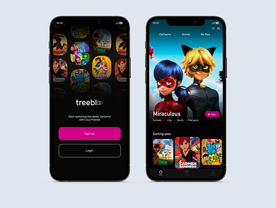 treebl app Sign up/ home screen design home screen sign up streaming app ui videos