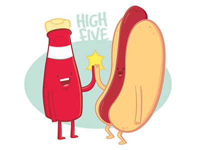 Tasty Friendship cartoon characters food friends friendship hotdog illustration ketchup vector