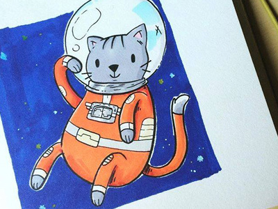 Special space cat artwork cartoon cat galaxy handmade illustration ink kitty sketch sketchbook space