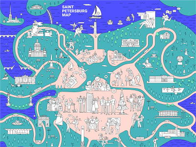 Coloring Book "Map of Saint Petersburg" architecture artwork blue character city coloring book company culture devim earth green illustration map people print saint petersburg sights st. petersburg vector work