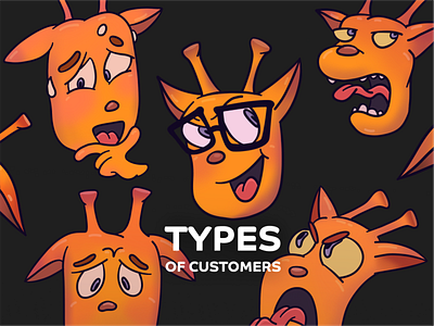 Series of posters "ABC of clients" animals branding business call center cartoon character clients emotions face finance flat design giraffe office paper poster project purple series typography ui