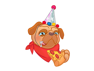 Birthday Boy animal birthday character design cute dog doodle emotion face flat food happy illustraion ipad mascot party pizza procreate pug sticker telegram