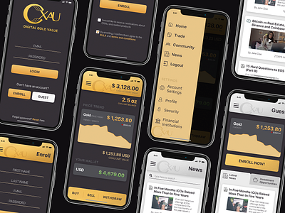 Gold-based Cryptocurrency Ap app crypto app crypto currency design gold iphone app iphone app design mobile app mobile uiux ui ui ux ui ux design ui desgin uiuxdesigner user inteface ux