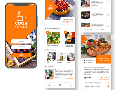 Smart Cooking App Concept app cooking app design food app iphone app mobile app mobile uiux orange recipe app ui ui ux ui ux design ui desgin uiuxdesigner ux