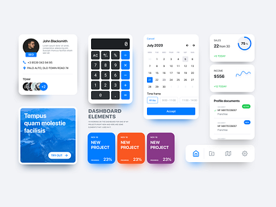 Dashboard elements app app design calculator calendar chart dashboad dashboard ui design interface profile prototype team trendy ui uidesign