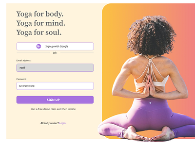 Sign up Page for Yoga Classes design online classes signin signup ui ux visual yoga