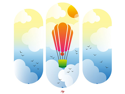 Hot Air Balloon beautiful desktop illustration minimal relax scene scenery stylish vector vector art