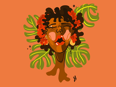 She Sings design face illustration people poc portrait stylized tropical vector woman portrait