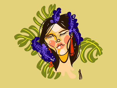 She Rests design face illustration people portrait stylized tropical