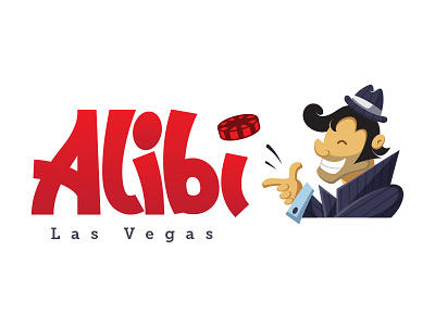 Alibi Las Vegas Logo alibi branding cartoon logo casino chip character funny las vegas logo