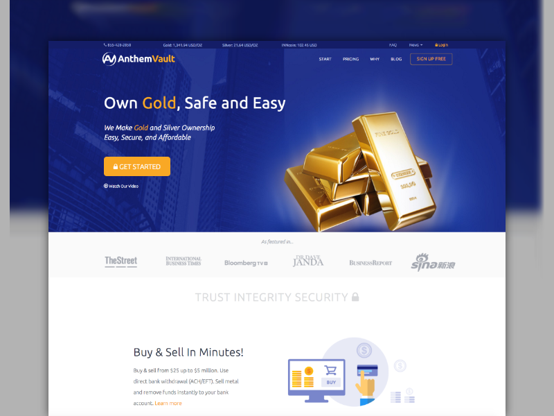 AnthemVault.com Landing Page made with invision