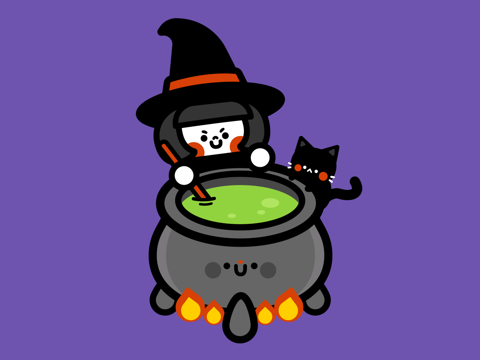 PIKA & KO-KO | Kawaii Halloween adorable animation black cat cauldron chibi cute gif halloween illustration kawaii spooky witch